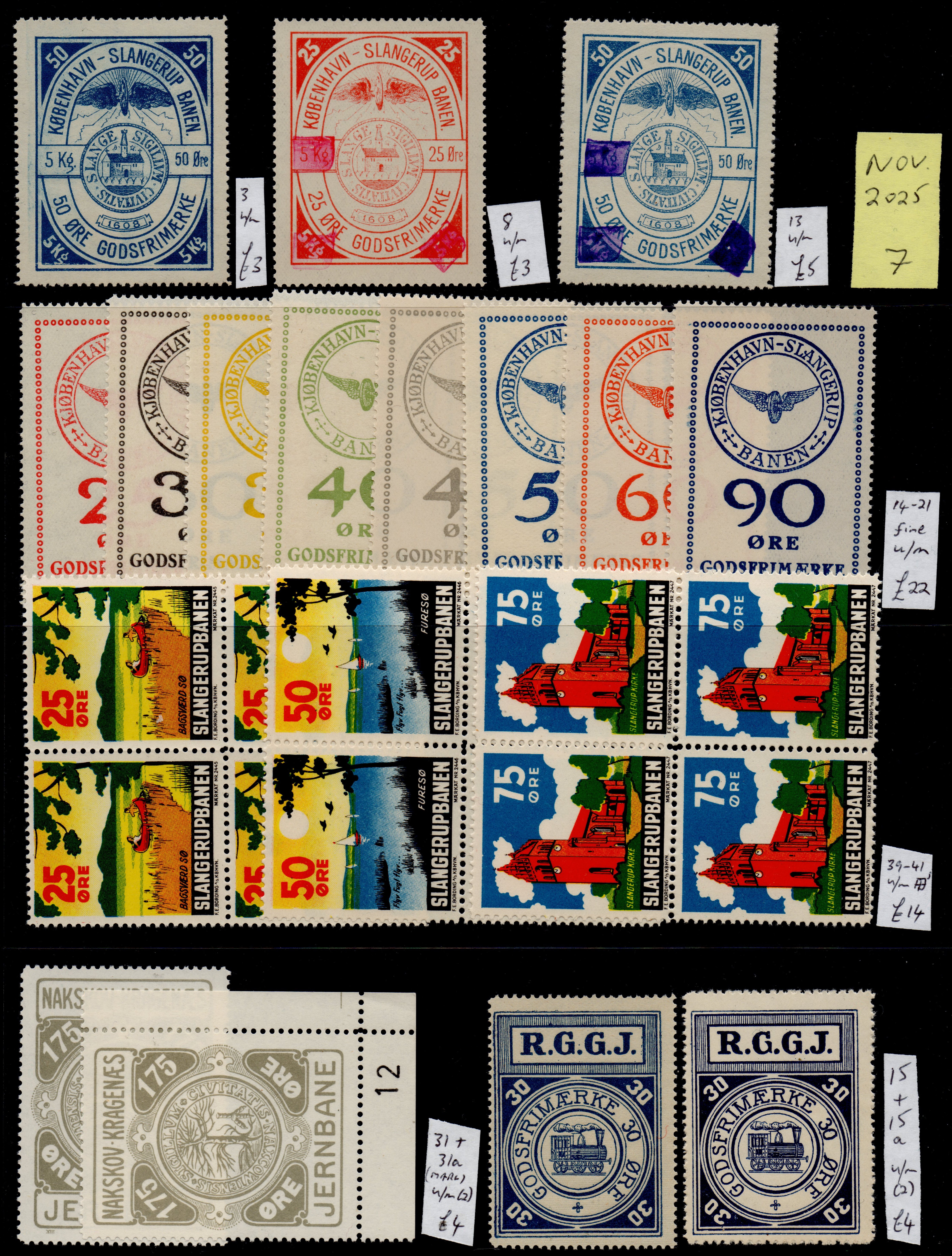 Denmark Danish Railway Parcel Stamps - Kjobenhavn or Kobenhavn-Slangerup Banen; R.G.G.J.
